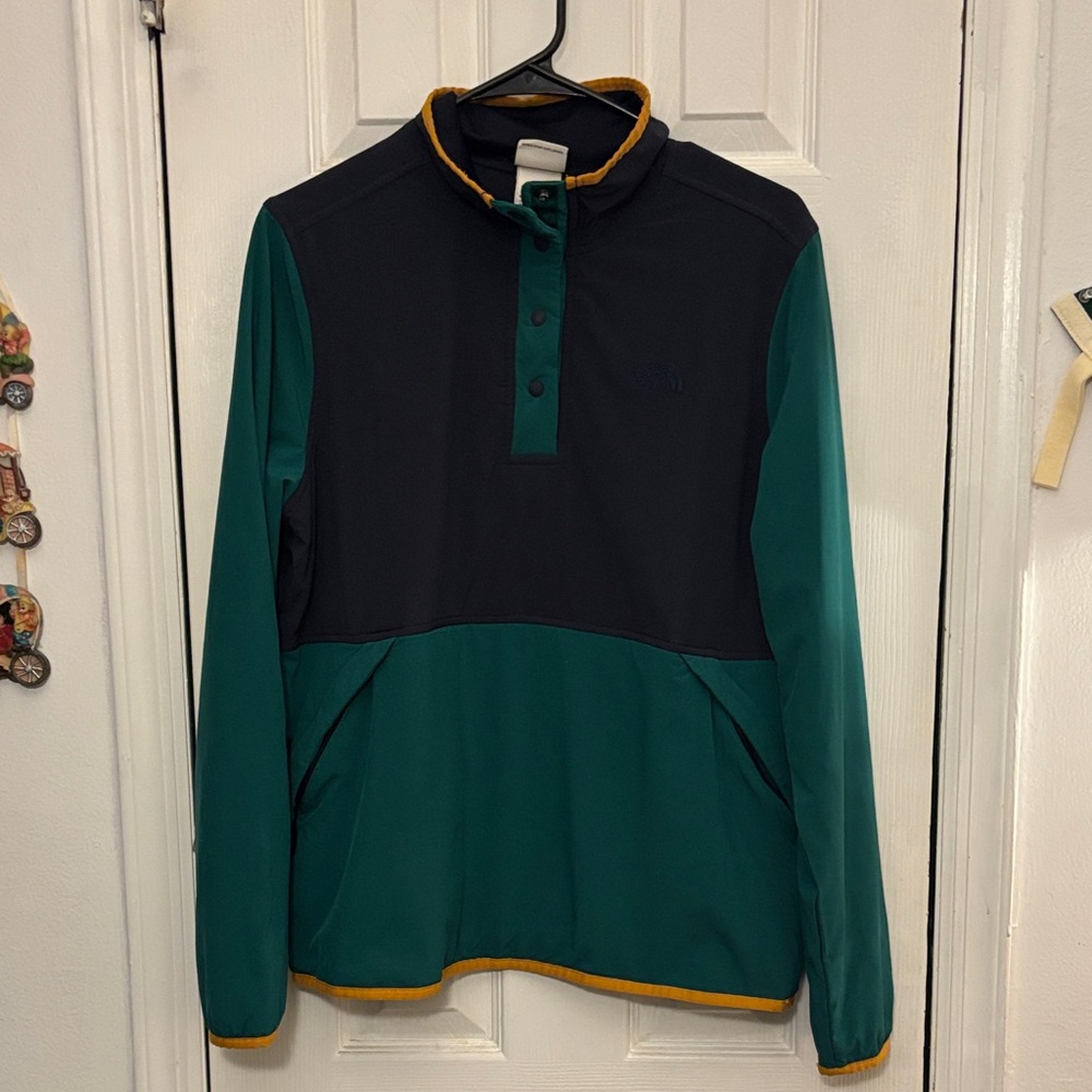 The North Face Green and Black Pullover with Mustard Yellow Trim